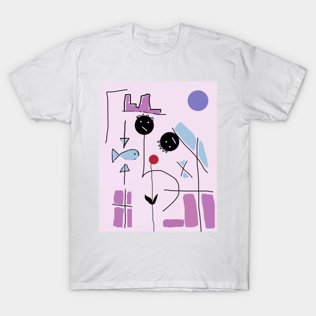 Kids and Blue Moon Stick Figure T-Shirt by Eigo Wild